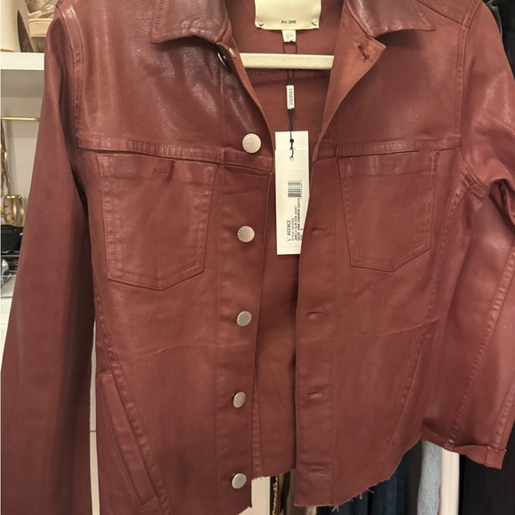 L’AGENCE Janelle Slim Raw Jacket in Dark Cinnamon Coated - Picture 3 of 6